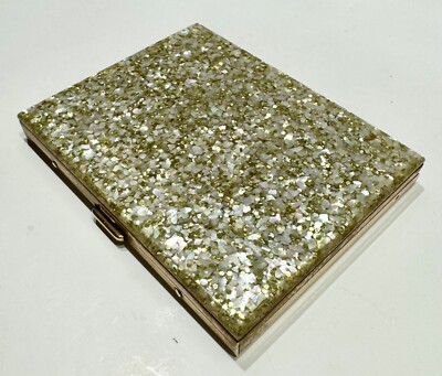 50er Jahre Mid Century Damen Glitzer goldfarben Motor gedreht innen Zigarettendose