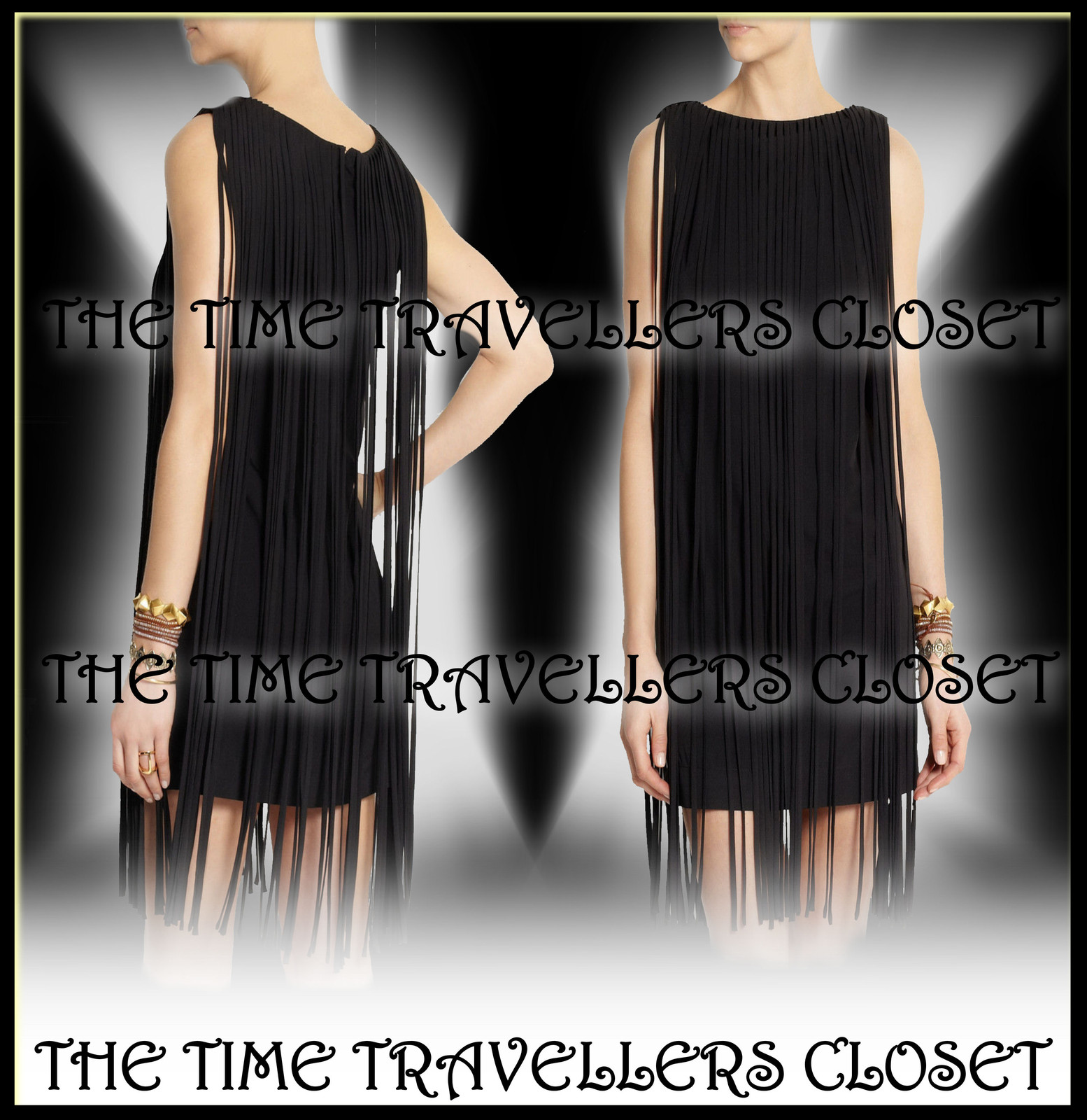 Topshop Kate Moss Roaring 1920s Black Tassel Fringe Dress Gatsby Flapper UK 6 34