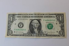 Four of a Kind 4s Fancy Serial Number One Dollar Bill F44940024E: Pair 4s 0s.
