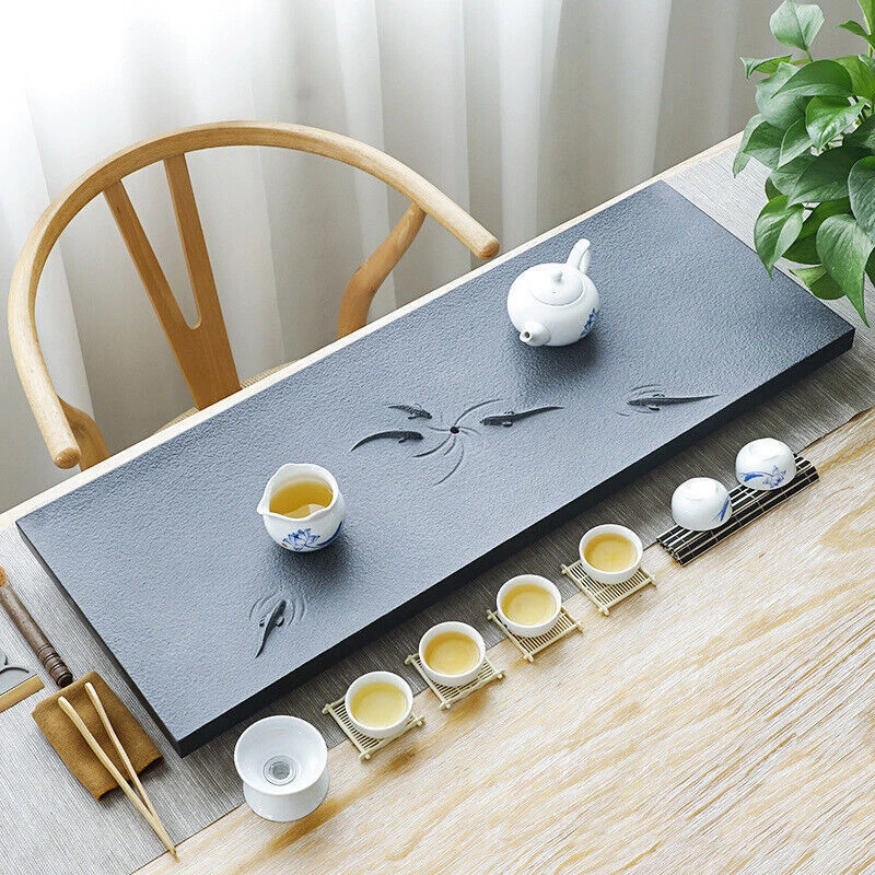 Creative Tea Tray Heavy Black Stone Tea Table Water Draining Tea Boat Fish Carve - Image 2 of 4