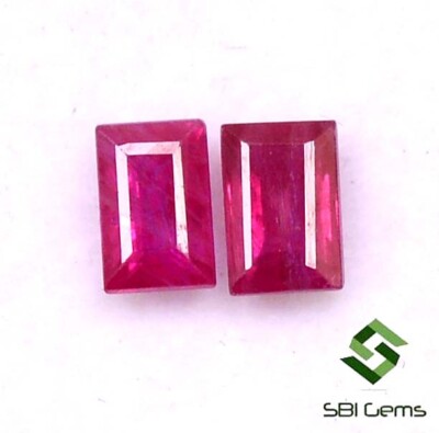 4.25x2.75 mm Certified Natural Ruby Baguette Cut Pair 0.67 Cts Burma Loose Gems