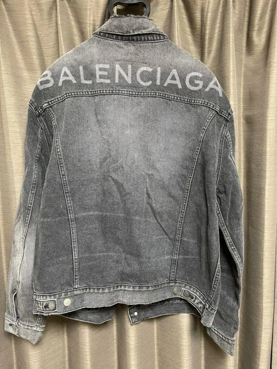 Balenciaga red logo grey denim jacket - BALENCIAGA