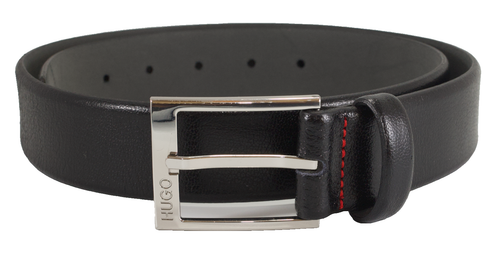 Hugo Boss Uomo Gellot Designer Cintura Nera Vera Pelle Rosso 35" Abito Pelle di Vacchetta