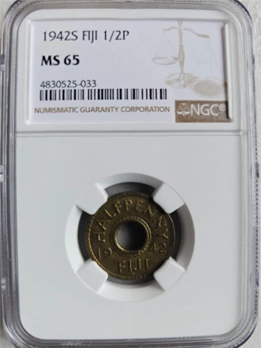 Fiji 1/2 Penny 1942S NGC MS 65