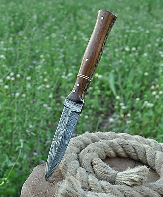 9'' Double-Edged Military Damascus steel Dagger boot Knife full tang Boot knife