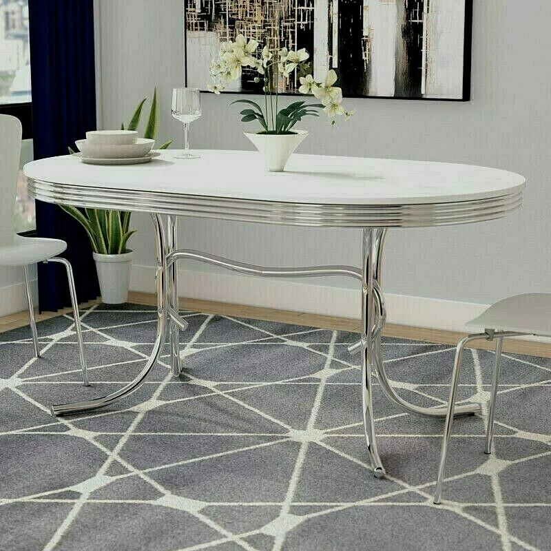 Vintage Metal Dining Table 6 Person Oval 60