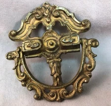 Vintage Antique Brass Ornate Small Drop Ring Bail Dresser Drawer Pull Cross