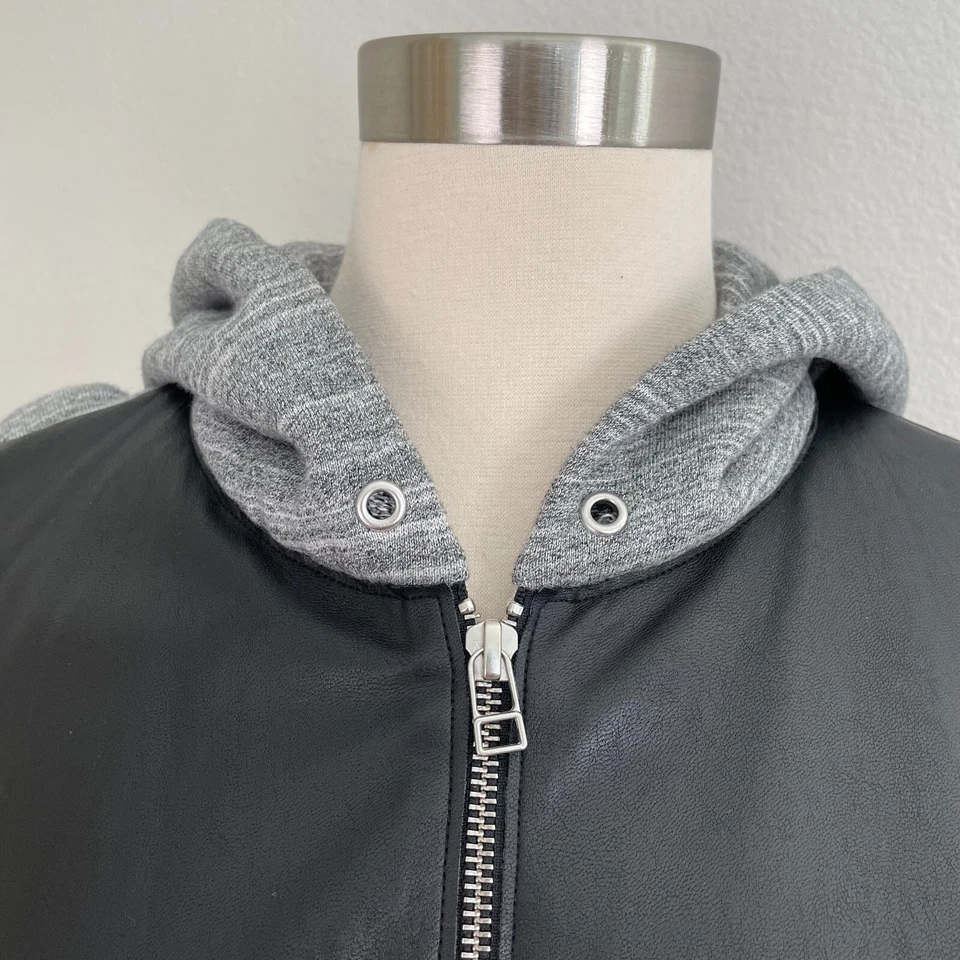 Aritzia Wilfred Womens XS Black Faux Leather Hoodie Sweatshirt Jacket Vegan - Image 2 of 4
