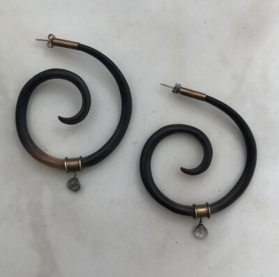 Vanessa Montiel Stardust Comet Hoop Earrings Hand Carved SemiPrecious Stone $235