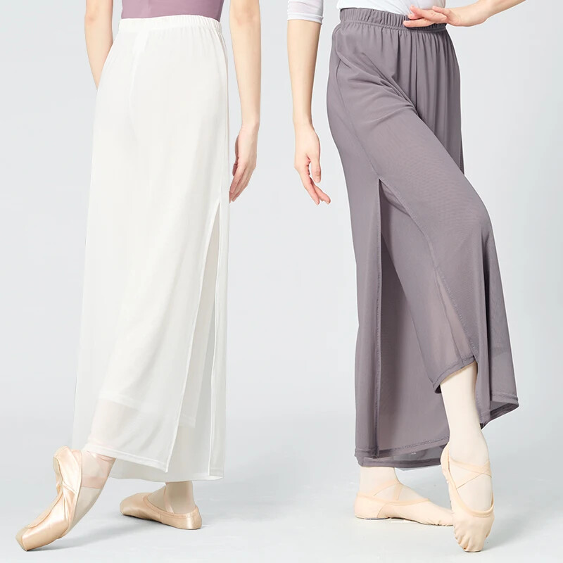 Ballet Pants Double Layers Mesh Dance Pants Runing Pants Wide Leg Long Pants