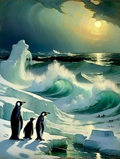 Penguins on Polar Ice Antarctica 8.5x11" Photo Print Style of Tanner/ Harker Art