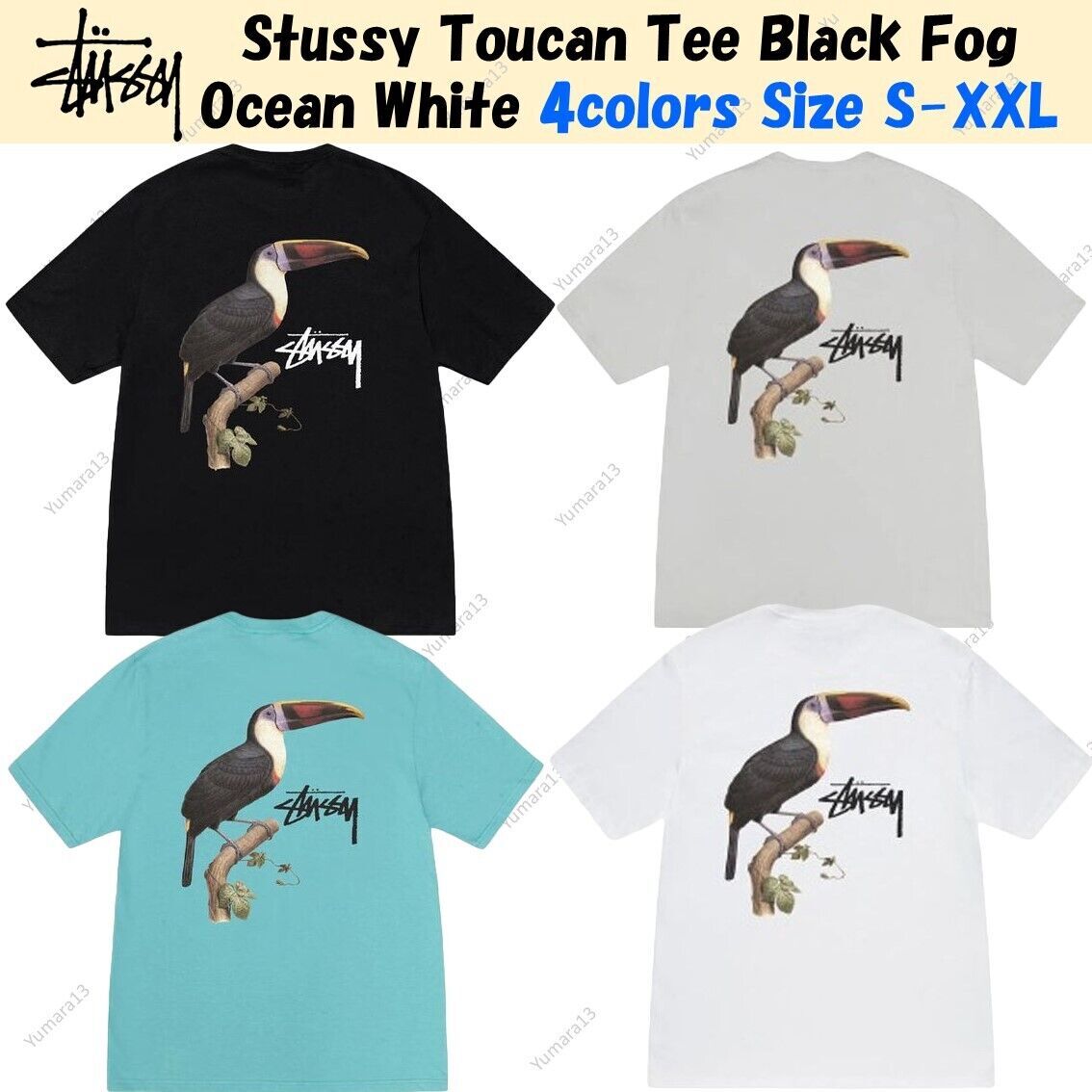 Stussy Toucan Tee Black Fog Ocean White 4colors Size S-XXL