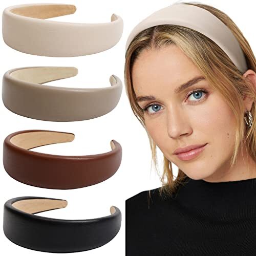 Leather Headband for Women - 4Pcs Wide Headbands Fashion Thick Multi-colored A