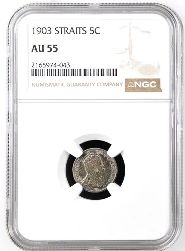 1903 Straits Settlements 5 Cents, NGC AU 55, KM-20, Malaysia