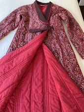Anokhi Red/pink Long Cotton Quilted/silk Kantha House Coat Uk S L47” (toast)