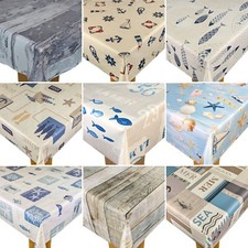 Seaside Nautical Beach Fish Themed PVC Vinyl Wipe Clean Oilcloth Tablecloth