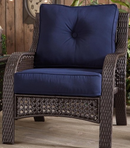 Outdoor Sunbrella Fabric Deep Seat Chair Cushion, 2 Piece Set, Navy. Cookout Fun - Picture 2 of 4