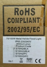 70w METAL HALIDE WEATHERPROOF FLOODLIGHT 230v BLACK BODY. S70HQIBLK