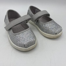Toms Toddler Girls T5 Sneakers Silver Glitter Hook and Loop Strap