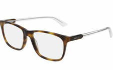 Gucci GG 0490O 008 Havana/Transparent Square Unisex Eyeglasses