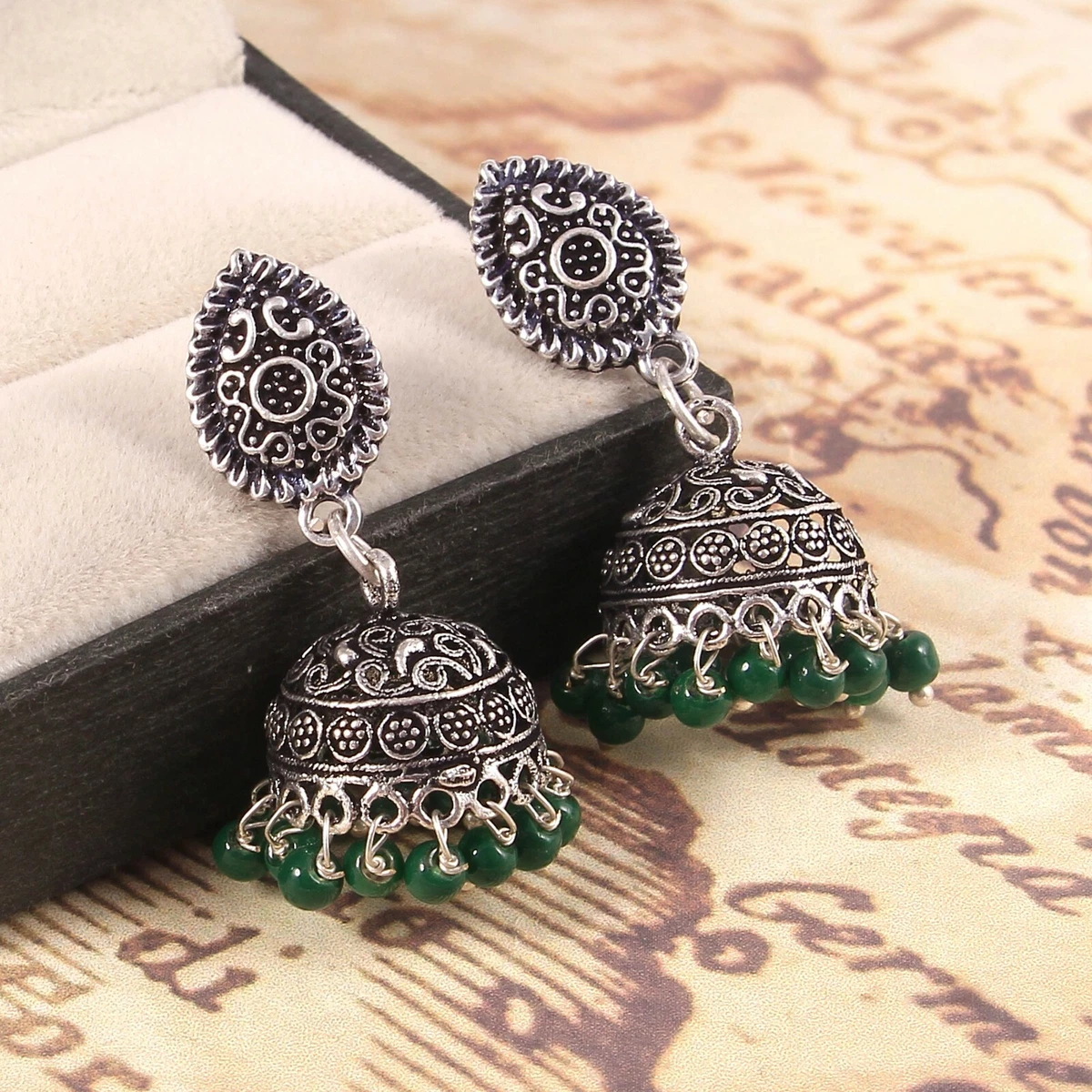 Buy Turvi Oxidized Silver Earrings | Paksha