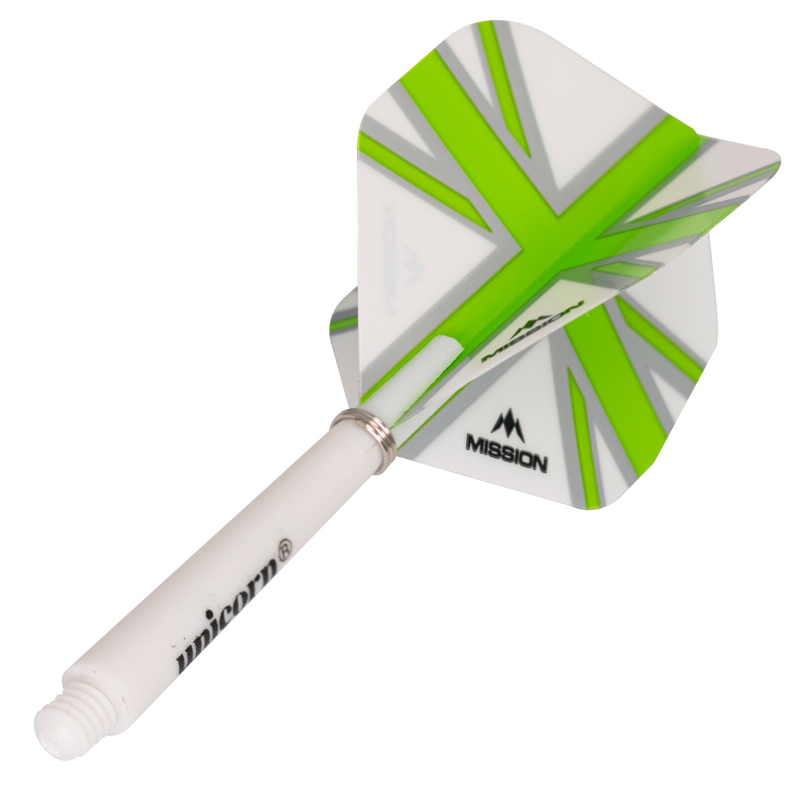 Unicorn Gripper 3 White Dart Stems Shafts + Union Jack Dart Flights