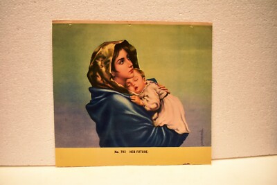 Vintage Lithograph Print Mother With Girl Baby Her Future By J.P.Singhal Painit''