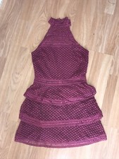 Pretty Little Thing Burgundy Crochet Frill Dress Size 10