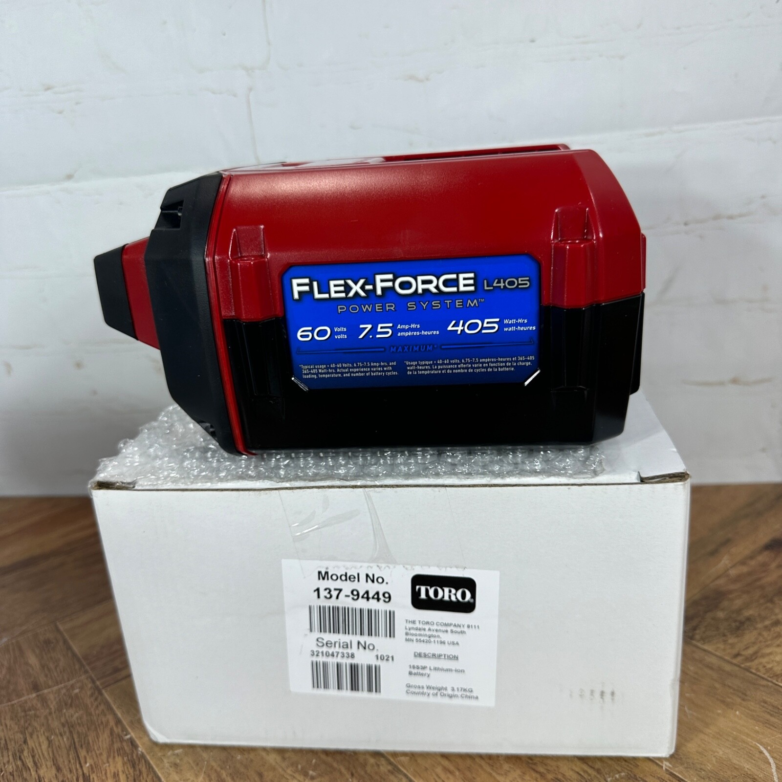 Toro FlexForce 60V 7.5 Ah 405 Watt Battery 88675 & 60V Charger 88602