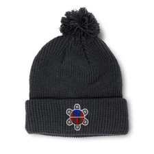Pom Pom Beanies for Women Puerto Rico Flag Sol Taino A Embroidery Skull Cap