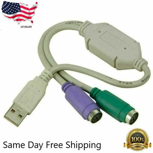 Old Keyboard Mouse Adapter USB Connector Port Converter Cable Green