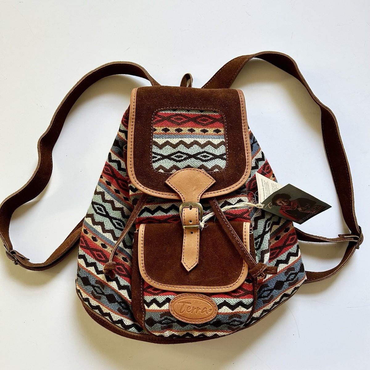 NEW! Terra Naturals SUEDE + LEATHER SLIM BACKPACK w/Loom 