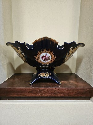 Vintage Haas Czjzek M-Z Cobalt Blue 24K Gold Large Porcelain Fruit Vessell 16''