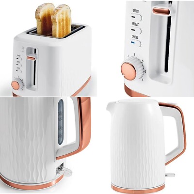 White Rose Gold Fast Boil Kettle With Slot Toaster Set FREE