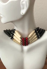 Native American Tribal Buffalo Bone Choker Necklace Beaded Stone Jewelry Colors