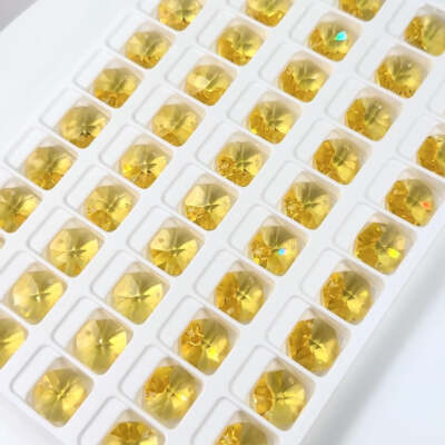 Swarovski 8016 Light Topaz 2-HOLE Top Drilled Octagon Strass Crystals 6pcs 14mm