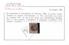 1859 ASI Toscana 9 crazie bruno lillaceo Catalogo 16 Certificato Diena