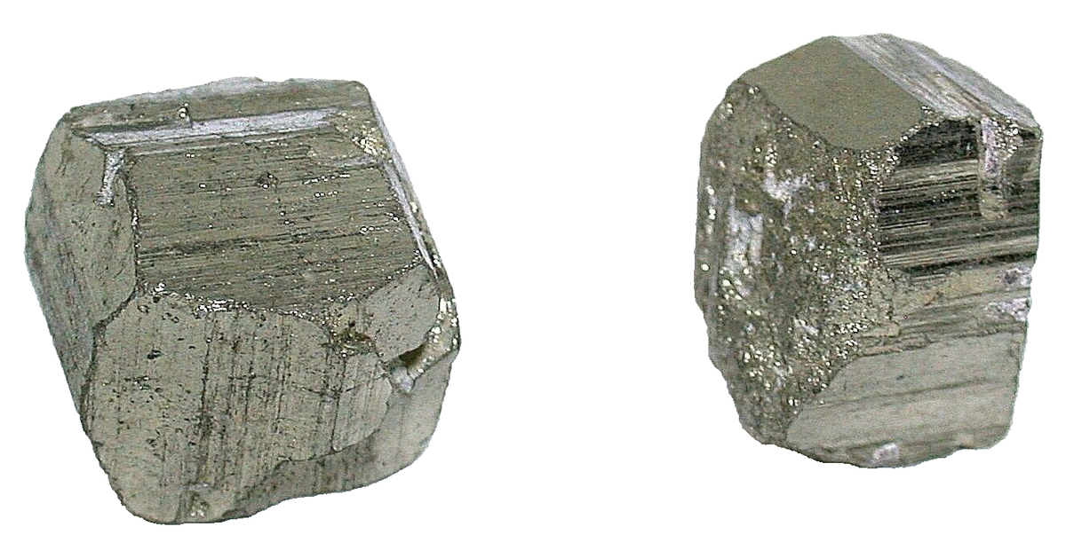2 Pyrite Cubic Crystal Specimens 3/5 x 3/5 x 3/5 & 3/5 x 1/2 x 2/5