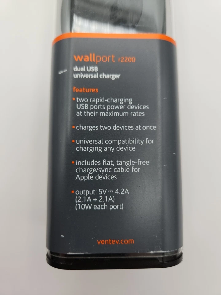 Ventev Wallport R2200 DUAL USB Rapid Charger w/ 30-Pin Cable (for iPad1/iPhone4) - Image 3 of 4