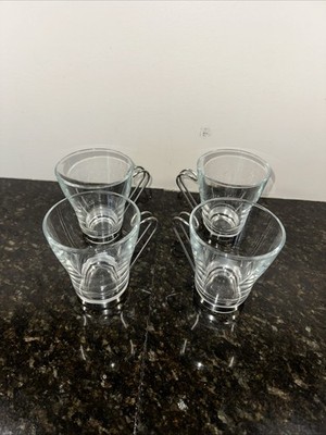 Vintage 4 Bormioli Rocco Tempered Glass Cappuccino Glass Coffee  Cups Made Italy