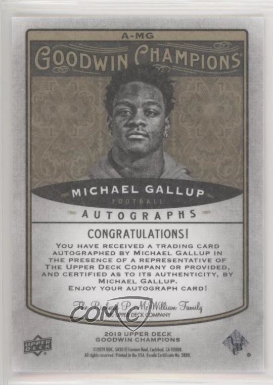 2019 Upper Deck Goodwin Champions Inscribed /25 Michael Gallup (Go Rams) Auto - Image 2 of 2