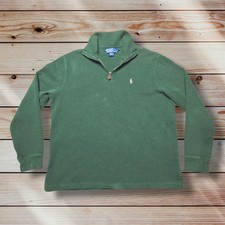 VTG Polo Ralph Lauren Estate Rib 1/4 Zip Pullover Sweater Mens Large Green EUC