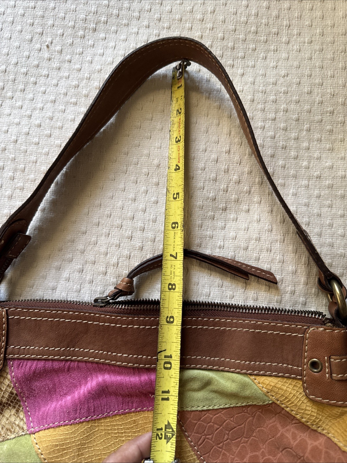 Fossil Patchwork Leather Suede Multicolor Shoulde… - image 5