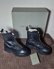 Image of Allsaints Ophelia Black Leather Zip Up Boots Size 4/37 New Boxed