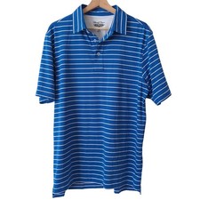 Straight Down Performance Mens Polo Shirt Blue Striped Golfing Golf Size Medium