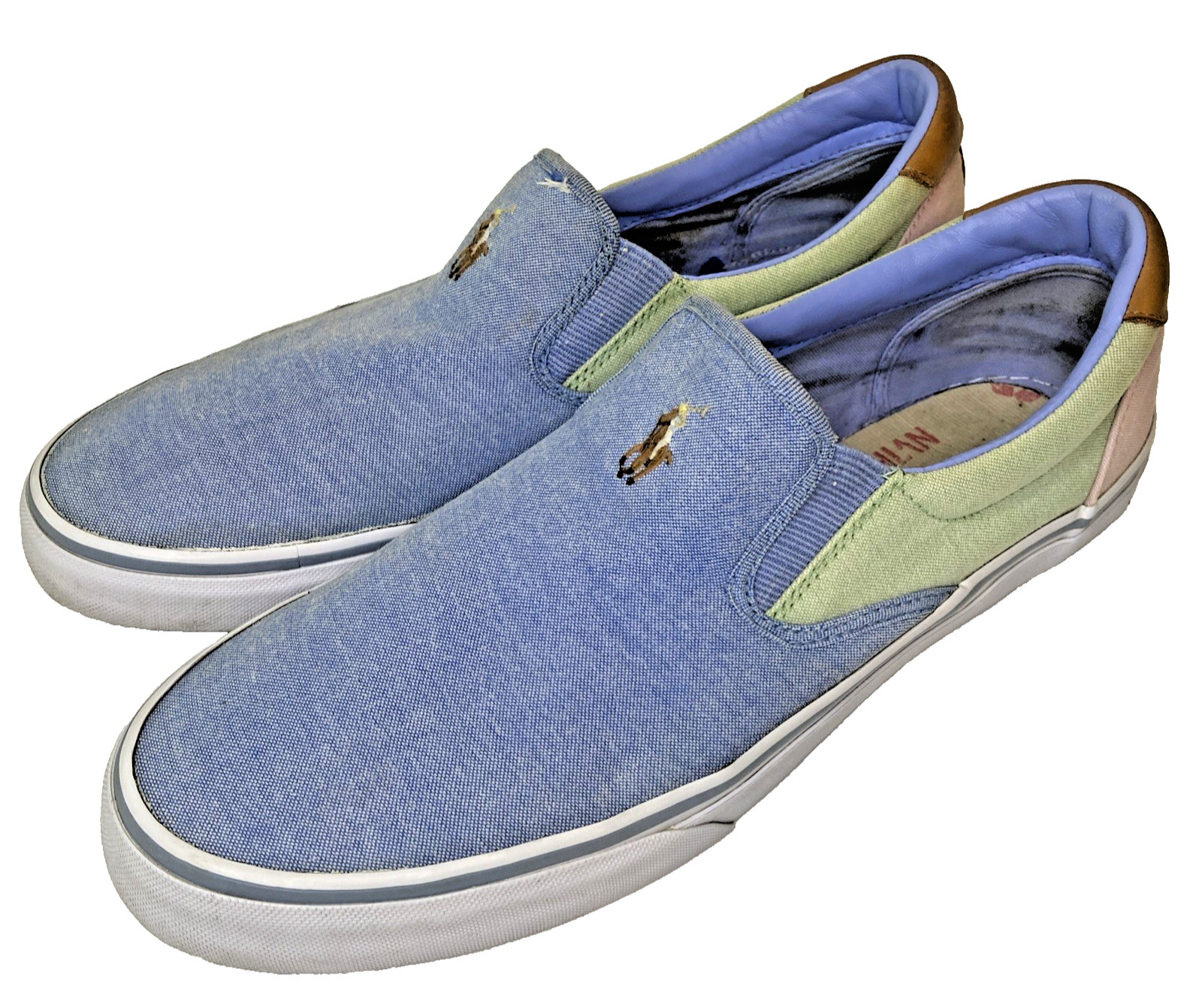 Polo Ralph Lauren Slip On Sneakers Men 11 Preppy Coastal Pastel Canvas