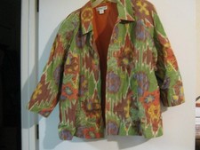 COLDWATER CREEK GREEN EMBROIDERED FLOWERS LINED 3/4 SLEEVE JACKET Size XL