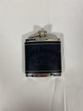 Jack Daniels vecchio n. Fiaschetta 7 logo in rilievo pelle nera avvolgente inox 5 oz.