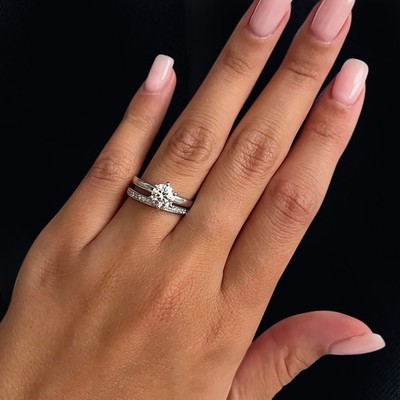 1,30 ct runder im Labor gezüchteter Diamant Ehering Set PT950 Platin IGI E F ...