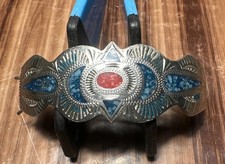 Vintage Alpaca Silver - MEXICO Abalone Inlay Women's Hair Clip Barrette 2.75  